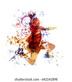 Vector watercolor illustration of a handball player