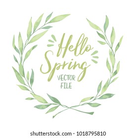 Vector watercolor illustration. Hello spring! Laurel Wreath. Floral design elements. Perfect for wedding invitations, greeting cards, blogs, logos, prints and more