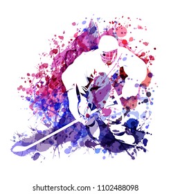VektorAquarellbild des Hockeyspielers