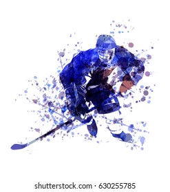 Vector watercolor illustration of hockey player