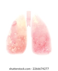 Vector watercolor illustration of human lungs isolated from background. Pink paint drawing human body organ with splashes and sprays. Element for articles, banners and educational cards