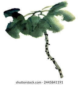 Vector watercolor illustration of of lotus flower composition. Chinese ink and wash painting.