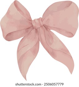 Vector, Watercolor illustration, luxurious pink bow, silk bow, satin bow, festive, Greeting cards, invitation, party, baby shower, birthday, event, holiday, wedding card, printable.