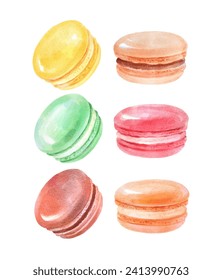 Vektorwasserfarbige Illustration von Macarons einzeln auf weißem Hintergrund