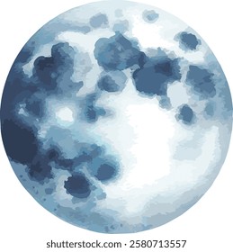 Vector watercolor illustration of the moon
