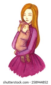 Vector watercolor illustration of a mother and a child