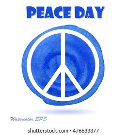 Vector Watercolor Illustration for Peace Day. Peace Day Sign 