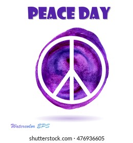 Vector Watercolor Illustration for Peace Day. Peace Day Sign 