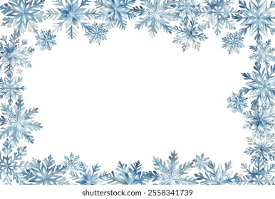 vector watercolor Illustration snowflakes frame. Set of different snowflakes isolated.winter, cold, new year decoration, christmas decoration	