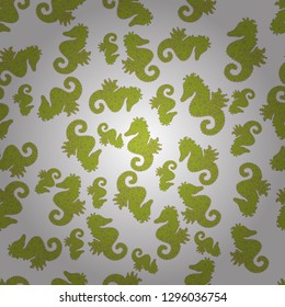 Vector. Watercolor illustration. Summer exotic symbol. Funny hippocampus. Beige, green, white and turquoise sea life. Cute seamless pattern for girls, boys, clothes, wallpaper. Hand drawn illustration