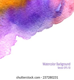 vector watercolor illustration violet and yellow paint stain background with copy space