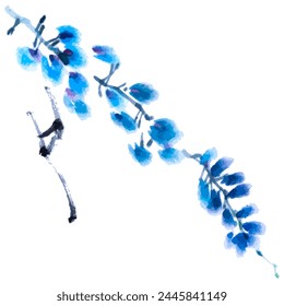 Vector watercolor illustration of wisteria flower. Gohua, traditional chinese ink and wash painting. svg