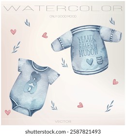 Vector watercolor images. Baby gender reveal party and newborn fashion.