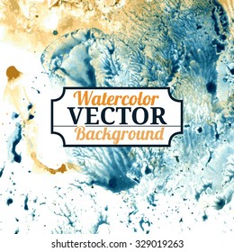 Vector watercolor imitation marble texture blue and ocher