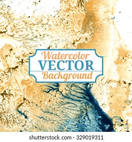 Vector watercolor imitation marble texture blue and ocher