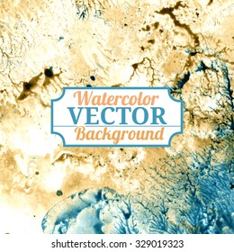 Vector watercolor imitation marble texture blue and ocher