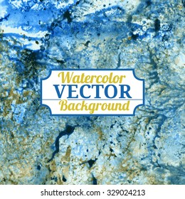 Vector watercolor imitation marble texture blue and ocher