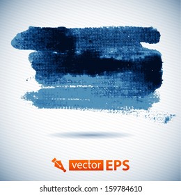 Vector watercolor ink spot. Blue wet brushstroke on canvas texture. Dry brush strokes. Abstract cÃ?Â�omposition for design elements. Blue colorful vector abstract brush stroke and splatter background