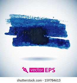 Vector watercolor ink spot. Blue wet brushstroke on canvas texture. Dry brush strokes. Abstract cÃ?Â�omposition for design elements. Blue colorful vector abstract brush stroke and splatter background