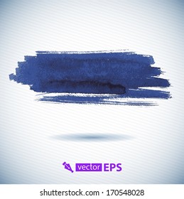 Vector watercolor ink spot. Blue wet brushstroke on canvas texture. Dry brush strokes. Abstract composition for design elements