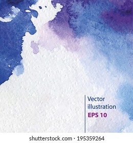 Vector watercolor ink spot. Blue wet brushstroke on canvas texture. Dry brush strokes. Abstract composition for design elements. Blue colorful vector abstract brush stroke and splatter background