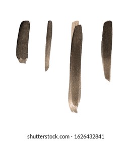 Vector watercolor ink spot set. Wet brush stroke on paper texture. Dry brush strokes. Abstract composition for design elements