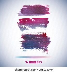 Vector watercolor ink spot. Wet brush stroke on paper texture. Dry brush strokes. Abstract composition for design elements