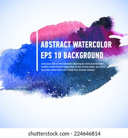 Vector watercolor ink spot. Wet brush stroke on paper texture. Dry brush strokes. Abstract composition for design elements