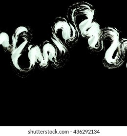 Vector watercolor ink spot. White wet Dry brush stroke on black. Abstract composition for design elements, perfect business template