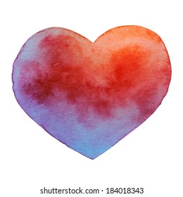 Vector Watercolor Isolated Heart -  Hand Drawn Abstract Grunge Background