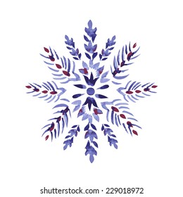 Vector Watercolor Isolated Snowflake. Clean Edges. 