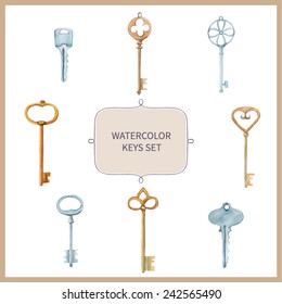 vector watercolor  keys set.  It can be used for wallpaper, fabric design, textile design, cover, wrapping paper, banner, card, background