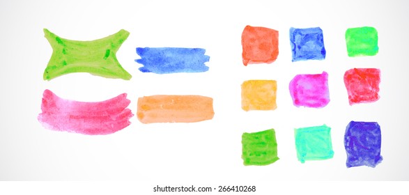 Vector watercolor labels set. Isolated watercolor buttons or stripes 