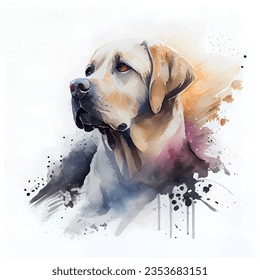 vector watercolor labrador print art, pet, dog, color