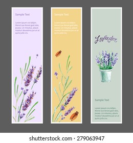 vector watercolor lavender  banners. It can be used for card, postcard, cover, invitation, wedding card, mothers day card, birthday card.