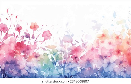 Vector watercolor leaves and flowers, background, texture, pattern. For design.