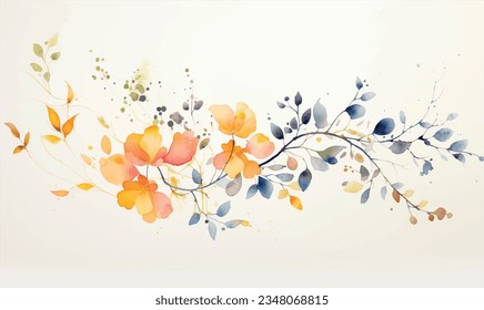 Vector watercolor leaves and flowers, background, texture, pattern. For design.