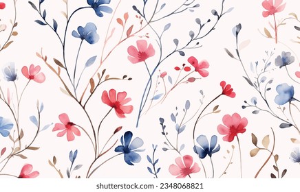 Vector watercolor leaves and flowers, background, texture, pattern. For design.