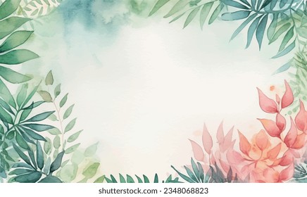 Vector watercolor leaves and flowers, background, texture, pattern. For design.