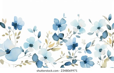 Vector watercolor leaves and flowers, background, texture, pattern. For design.