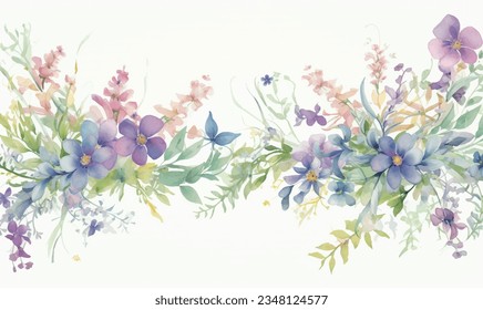 Vector watercolor leaves and flowers, background, texture, pattern. For design.