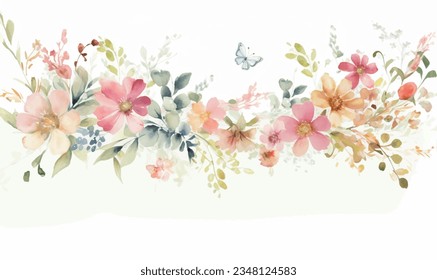 Vector watercolor leaves and flowers, background, texture, pattern. For design.