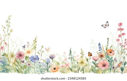 Vector watercolor leaves and flowers, background, texture, pattern. For design.