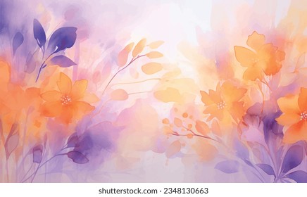 Vector watercolor leaves and flowers, background, texture, pattern. For design.