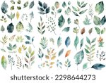 Vector watercolor leaves set. Wedding concept - leaves. Floral poster, invitation. Vector arrangements for greeting cards or invitations