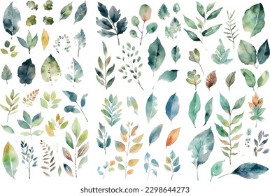 Vector watercolor leaves set. Wedding concept - leaves. Floral poster, invitation. Vector arrangements for greeting cards or invitations