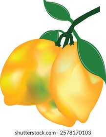 vector watercolor lemon.Bright juicy yellow lemon with a green leaf on a white background
