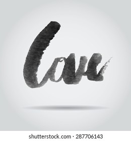 Vector  watercolor lettering Love . Hand drawn letter.  Typography poster. Romantic word for valentines day and save the date card,  banner, flyer, poster. EPS 10