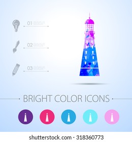 Vector watercolor lighthouse icon with infographic elements 