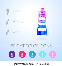 Vector watercolor lighthouse icon with infographic elements 
